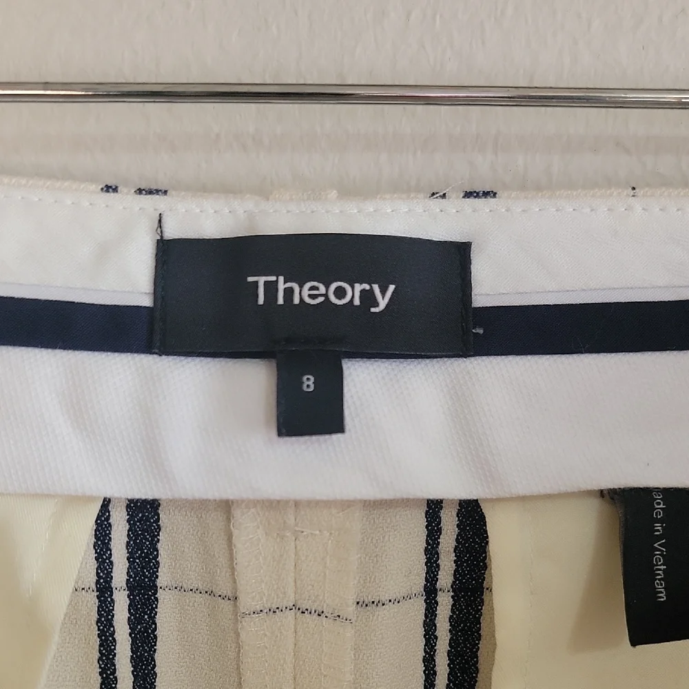 Theory Wool Cream and Black Checkered Women's Pants - Picture 2 of 5